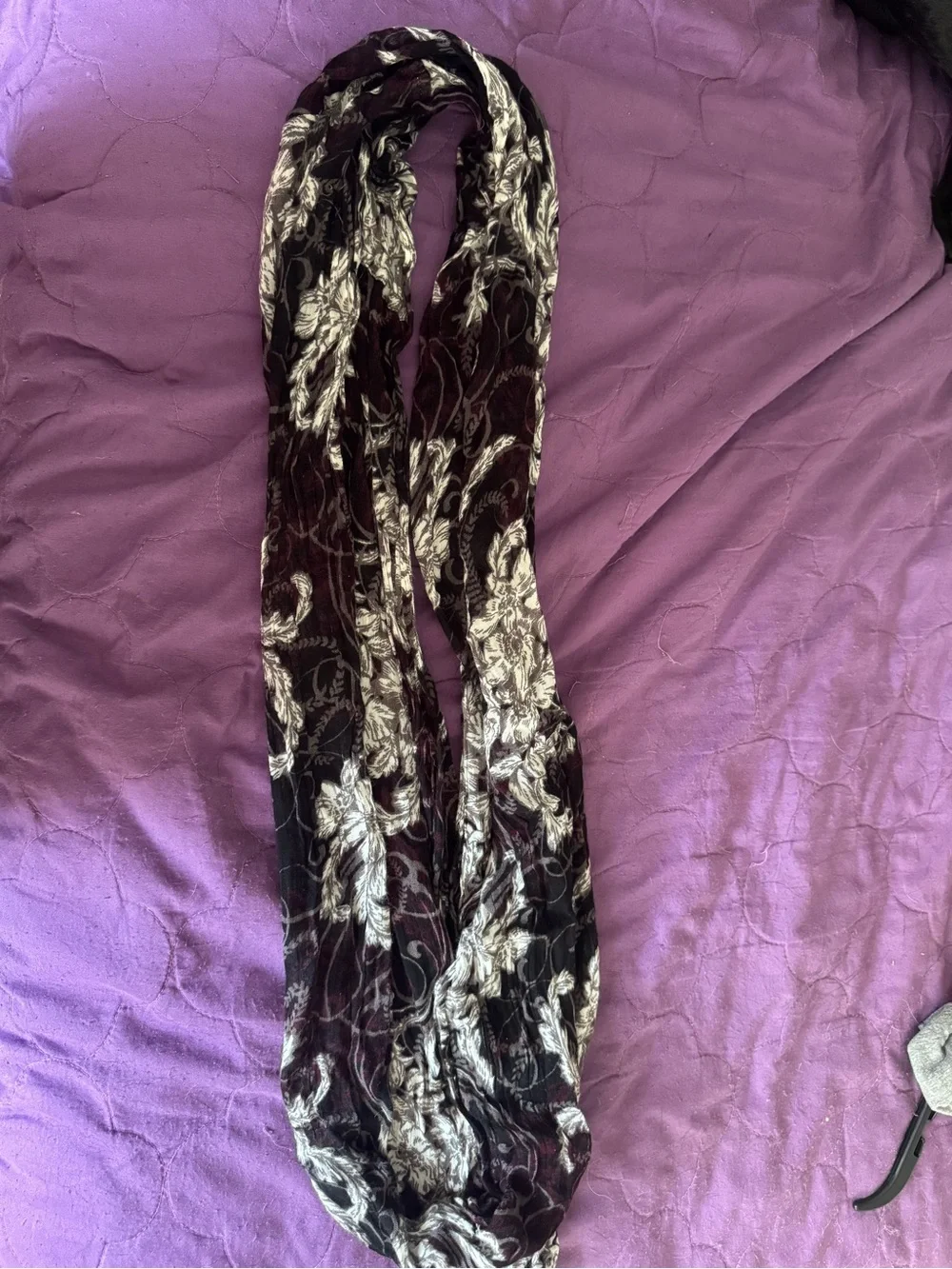 Lux Floral Infinity Scarf in Black and Cream